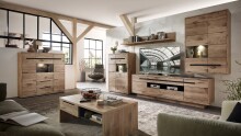 Hängevitrine >Bellano< in Viking Oak Dekor, MDF, Spannplatte - 90x126x38 (BxHxT)
