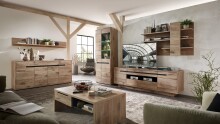 Wohnwand >Bellano< in Viking Oak Dekor, MDF, Spannplatte - 322x202x44cm (BxHxT)