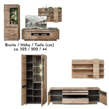 Wohnwand >Bellano< in Viking Oak Dekor, MDF, Spannplatte - 322x202x44cm (BxHxT)