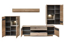 Wohnwand >Bellano< in Viking Oak Dekor, MDF, Spannplatte - 346x202x44cm (BxHxT)