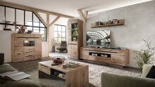 Wohnwand >Bellano< in Viking Oak Dekor, MDF, Spannplatte - 299x202x44cm (BxHxT)