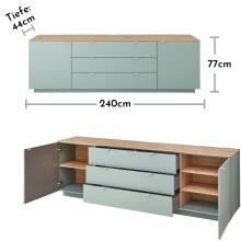 Lowboard >Core< in schilfgrün supermatt Dekor - 240x77x44 (BxHxT)