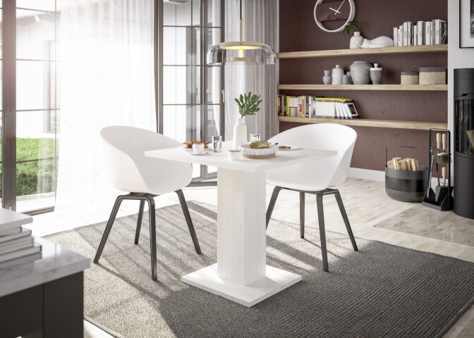 Säulen-Esstisch >Tip< in pino aurelio (weissholz) Dekor - 80x76x80cm (BxHxT)