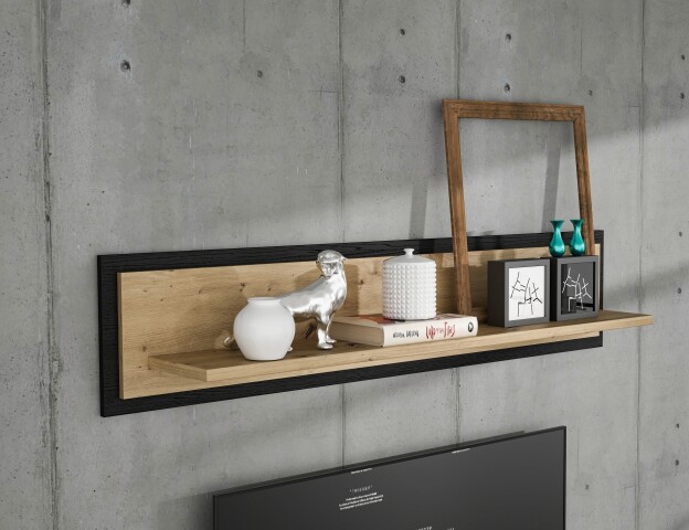 Wandregal >TRONDHEIM< in Artisan Eiche / Schwarz Eiche  - 140x29,6x23,4 (BxHxT)