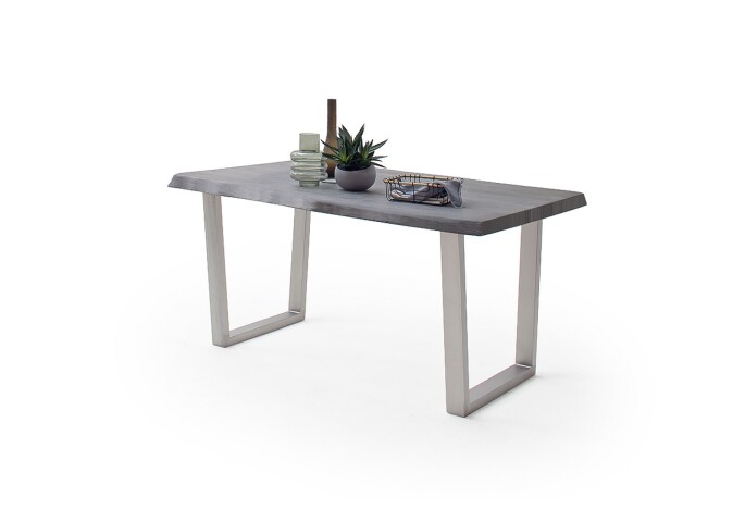 Baumkantentisch >Calabria< in Akazie grau lackiert - 220x79,5x100 (BxHxT)