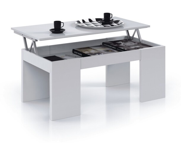 Couchtisch >Kendra< höhenverstellbar in weiß glänzend - 100x43x50 (BxHxT)