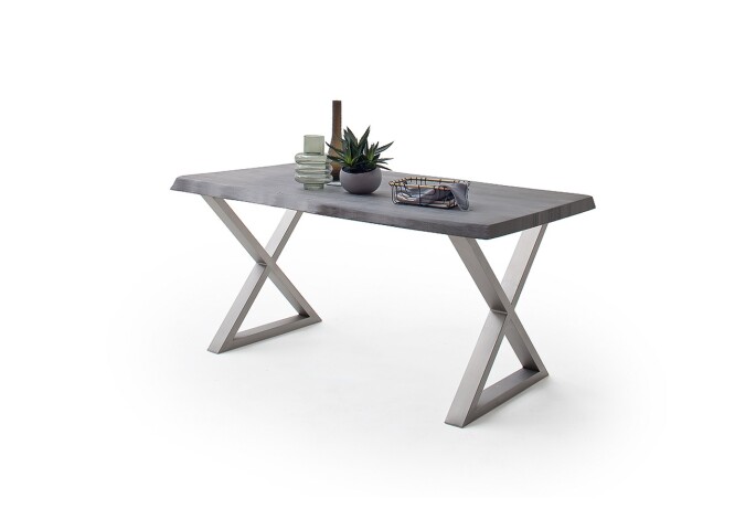 Baumkantentisch >Calabria< in Akazie grau lackiert - 200x79,5x100 (BxHxT)