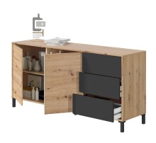 Wohnzimmer-Set >Brooklyn< in Nodi-Eiche/Anthrazit-Grau - 130x47x41 (BxHxT)
