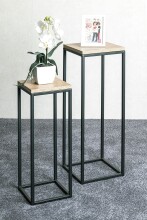 Blumentisch >52568< in eiche, schwarz, MDF, Metall - 23x67x23cm (BxHxT)