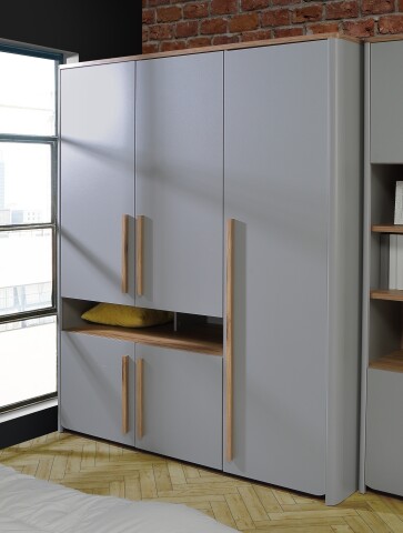 Kleiderschrank >SURFINIO< in Grau  - 158x194,3x58,7cm (BxHxT)