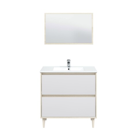 Waschbeckenunterschrank >VERONA< in Eiche / Weiß - 80x80x45 (BxHxT)