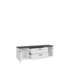 TV-Board >SALTWATER< in Weiss / VENICE Marmor / Weiss Glanz