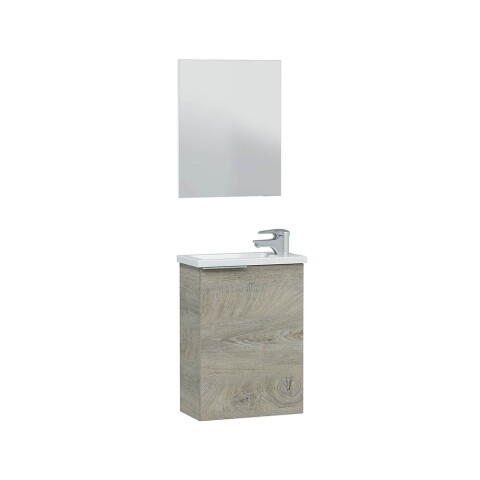 Waschbeckenunterschrank >COMPACT< (2er-Set) mit Spiegel, Alaska-Eiche - 40x58x22 (BxHxT)