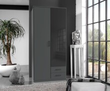 Drehtürenschrank >Soest< in GRAPHIT + GLAS SCHWARZ - 90x199x58cm (BxHxT)