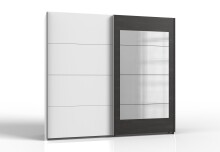 Schwebetürenschrank >Minden< in WEISS + RAW STEEL - 225x208x65cm (BxHxT)