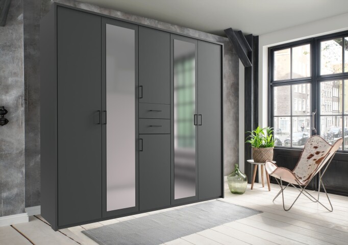 Kleiderschrank >Dillingen< in Graphit - 228x213x58cm (BxHxT)