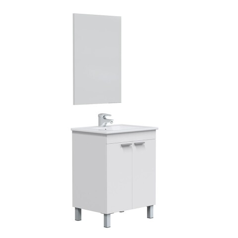 Badezimmer-Set >LC1-60< in weiß glänzend / Spiegel - 60x80x45 (BxHxT)