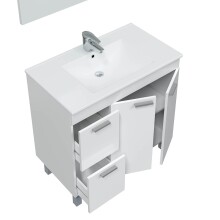 Badezimmer-Set >AKTIVA< in weiß glänzend / Spiegel - 80x80x45 (BxHxT)