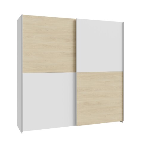 Schiebetürenschrank >Schach&matt< in Weiss / Puccini Eiche - 190,1x190,5x61,2 (BxHxT)