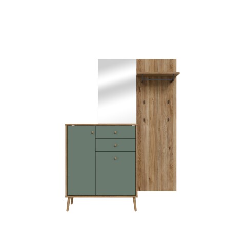 Garderoben-Set >WHENUA< in Mauvella Eiche/ Salbei  - 143,5x195,8x41,5cm (BxHxT)