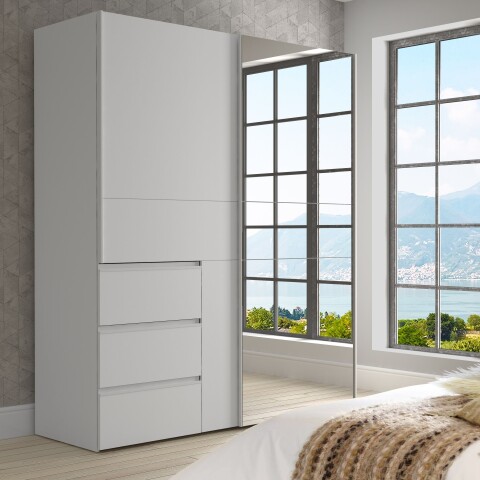 Schiebetürenschrank >WINN 2< in Weiss / Spiegel - 170,3x200,5x61,2cm (BxHxT)