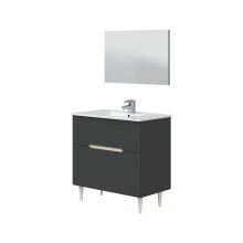 Badezimmer-Set >LOTTO< mit Spiegel und Waschbecken in anthrazit - 80x80x45 (BxHxT)