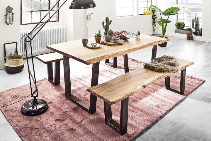 Baumkantentisch >Calabria< in Akazie natur / antik - 220x79,5x100 (BxHxT)