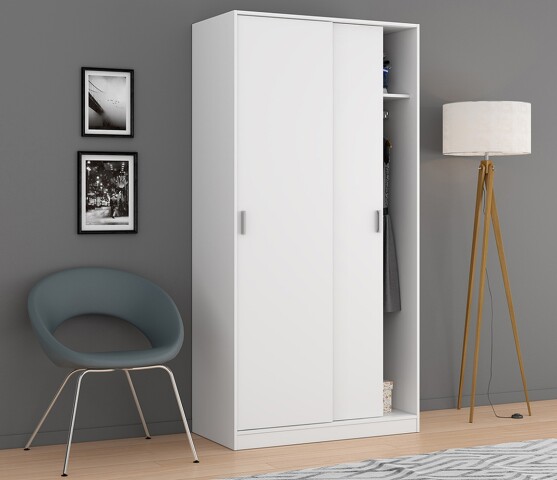 Schwebetürenschrank >MAX< in Weiß - 100x200x50 (BxHxT)