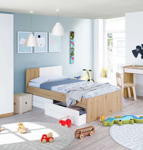 Kinderbett >NOA< in Nodi-Eiche/Artik-Weiß - 196x77x92 (BxHxT)