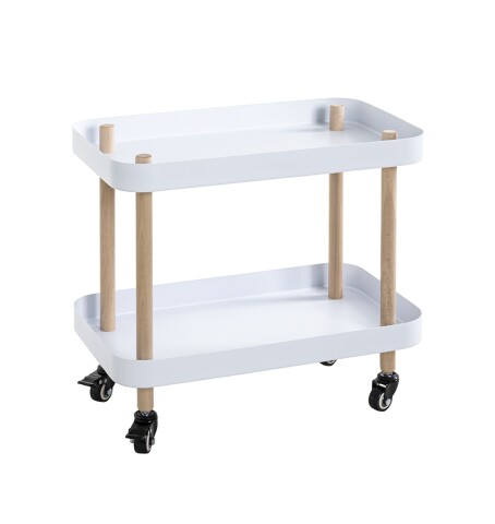 Servierwagen >54318< in natur, weiß, Massivholz, Metall - 50x47x30cm (BxHxT)