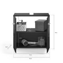 Waschbeckenunterschrank >Linus< in Schwarz Hochglanz - 60x56x34cm (BxHxT)