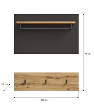 Garderobenpaneel >Canu< in Basalt Grau / Artisan - 80x73x27cm (BxHxT)