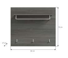 Garderobenpaneel >Salsa< in Rauchsilber / Weiß Hochglanz - 80x70x27cm (BxHxT)