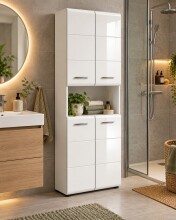 Badezimmer Hochschrank >Ice< in Weiß Hochglanz - 60x185x30cm (BxHxT)