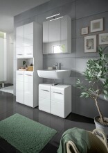 Badezimmer Hochschrank >Ice< in Weiß Hochglanz - 60x185x30cm (BxHxT)