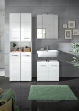 Badezimmer Hochschrank >Ice< in Weiß Hochglanz - 60x185x30cm (BxHxT)