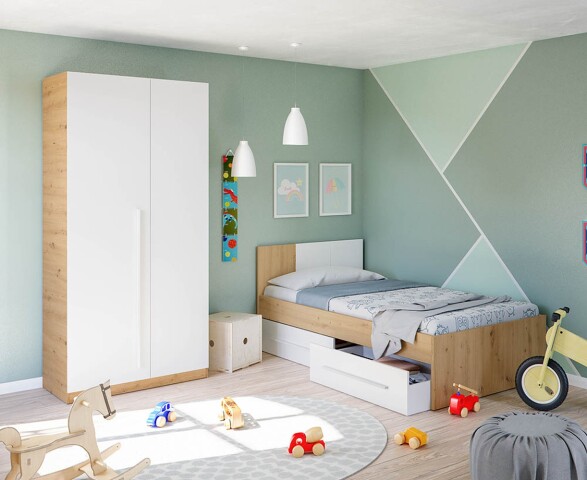 Jugendzimmer-Set >NOA< in Nodi-Eiche/Artik-Weiß - 196x77x92 (BxHxT)