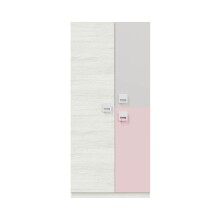 Kleiderschrank >NUBE< in Alpen-Weiß / Grau / Rosa - 90x200x52 (BxHxT)