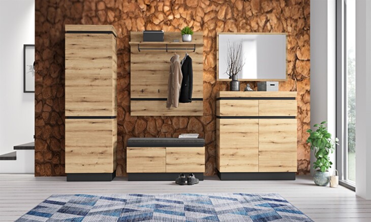 Garderoben-Set >Corte< (5-teilig) in Evoke Eiche Dekor - 262x201x45 (BxHxT)