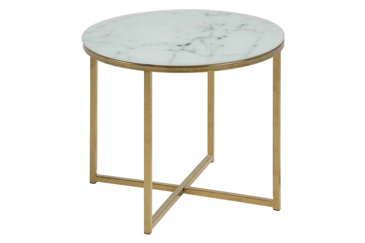 Beistelltisch >Alisma< in weiss, gold, Glas, Stahl - 42x50cm (HxD)