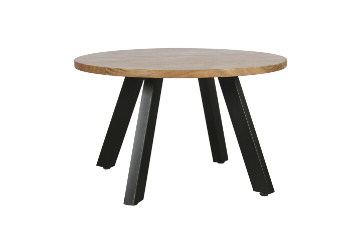 Couchtisch >LARA< von freiraum: Modernes Design mit massiver Akazienholz-Tischplatte, Ø75cm, H47cm – Pflegeleicht & Nachhaltig, FSC®-Zertifiziert, Schwarz Pulverbeschichtete Metallbeine