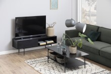 Couchtisch >Angus< in schwarz, MDF, Stahl - 115x40x60cm (BxHxT)