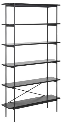 Regal >Angus< in schwarz, MDF, Stahl - 94x172x27cm (BxHxT)