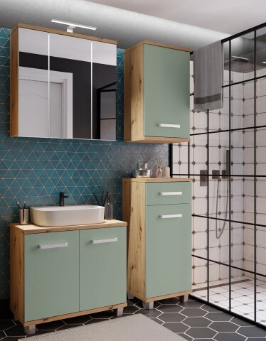 Badezimmer-Set >Veris< (4-teilig) in Artisan Eiche Dekor / Salbei, Holzwerkstoff