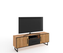 Wohnwand >Eddie< (3-teilig) in Eiche / schwarz - 239x197x40 (BxHxT)
