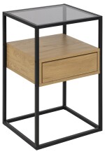 Nachttisch >Randolf< in Wildeiche; schawrz, Glas, Stahl, MDF - 40x60x35 (BxHxT)