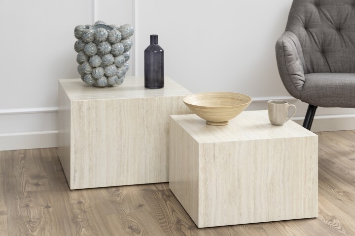 Satztisch >Dice< (2-teilig) in travertin, MDF - 58x40x58cm (BxHxT)