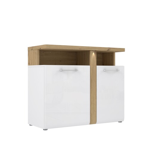 Kommode >TULUZA< in Weiss Glanz / Artisan Eiche Dekor - 103,5x85,9x43,4cm (BxHxT)