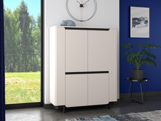 Highboard >VODOL< in sand,schwarz mit 2 Softclose-Türen - 130,3x161,1x44,8cm (BxHxT)
