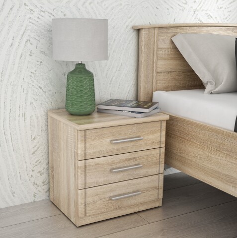 Nachtkommode >GLORIA< in Sonoma Eiche Dekor, 3 Schubladen - 45,2x45,9x35,1cm (BxHxT)